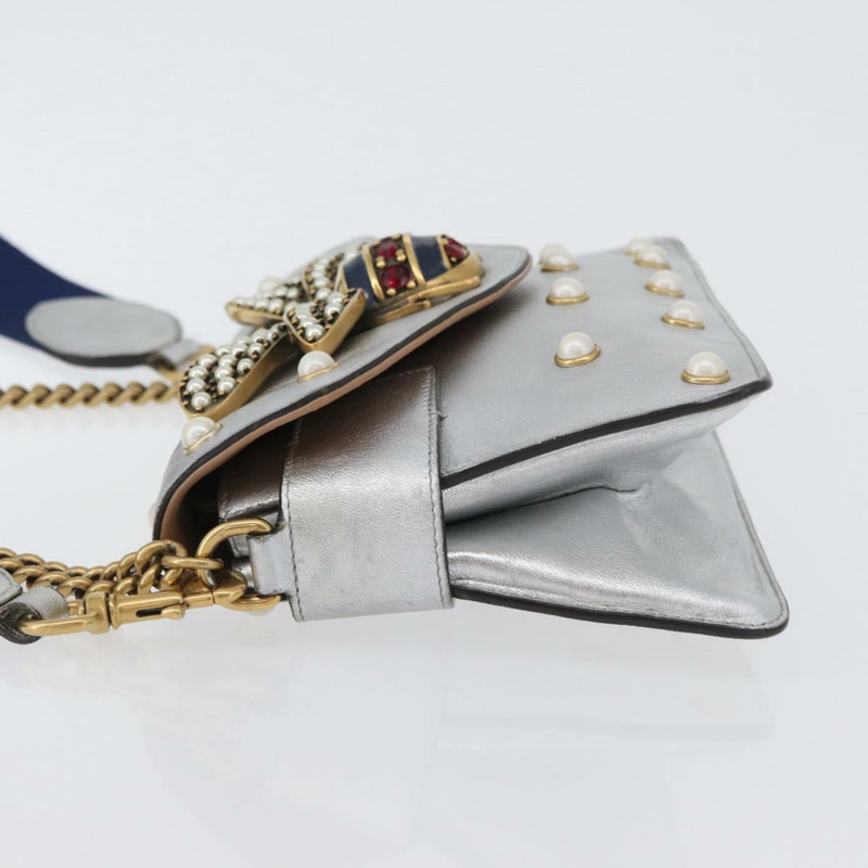 【日本直送】GUCCI 竹節鏈條 Broadway 單肩包 皮革 2way 銀色 453778 正品 ka2490V-3