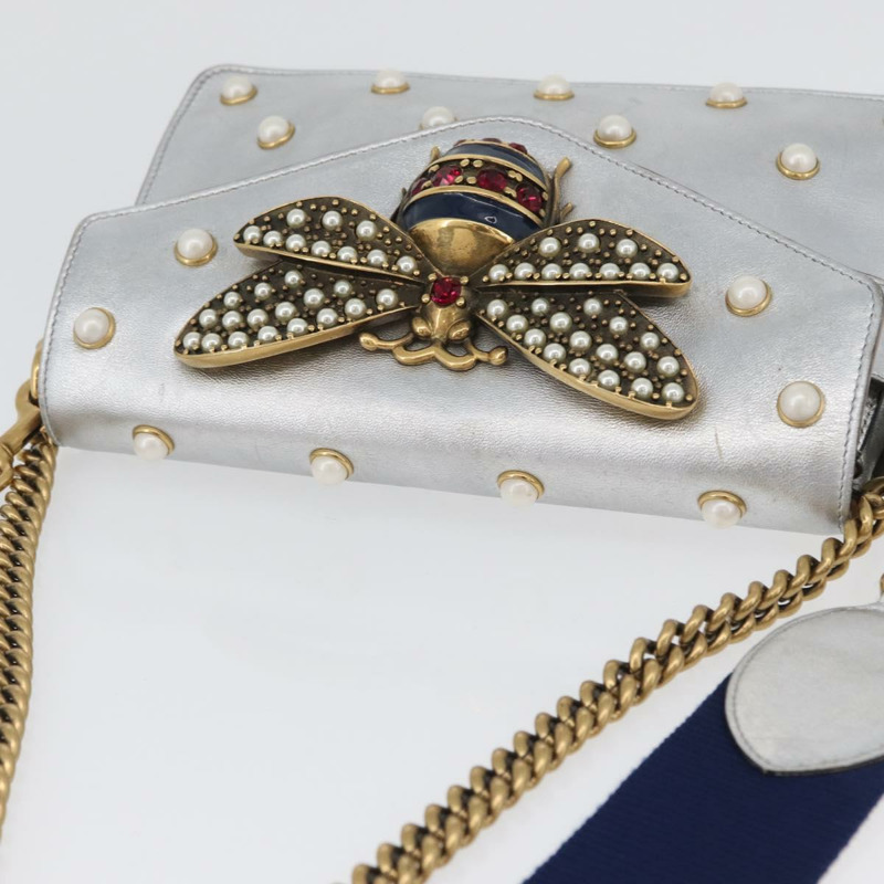 【日本直送】GUCCI 竹節鏈條 Broadway 單肩包 皮革 2way 銀色 453778 正品 ka2490V-5