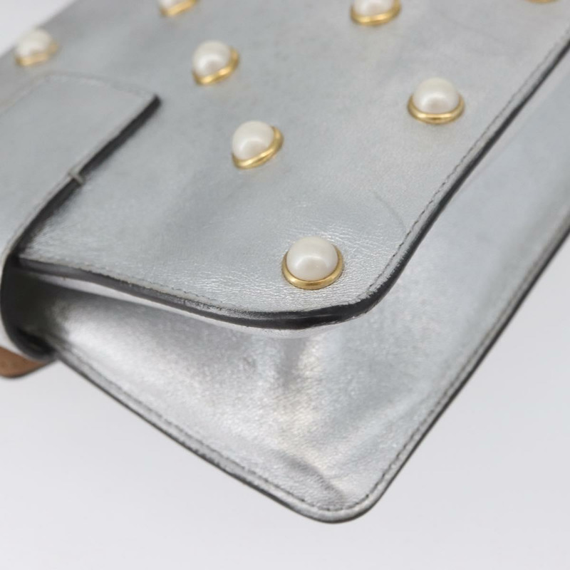 【日本直送】GUCCI 竹節鏈條 Broadway 單肩包 皮革 2way 銀色 453778 正品 ka2490V-17