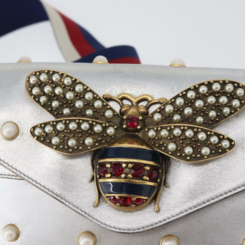 【日本直送】GUCCI 竹節鏈條 Broadway 單肩包 皮革 2way 銀色 453778 正品 ka2490V-19