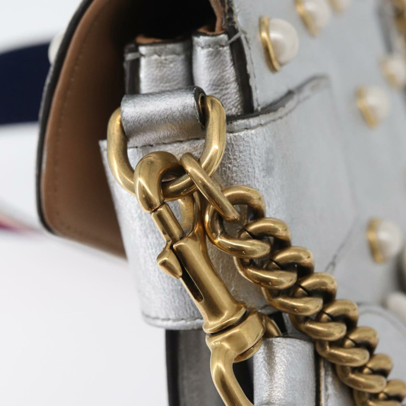 【日本直送】GUCCI 竹節鏈條 Broadway 單肩包 皮革 2way 銀色 453778 正品 ka2490V-20