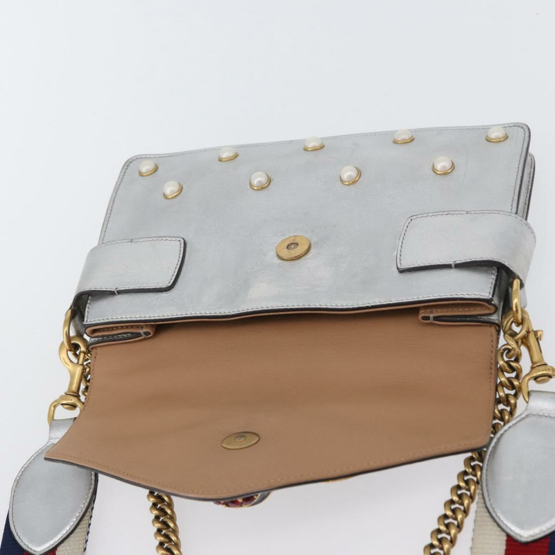 【日本直送】GUCCI 竹節鏈條 Broadway 單肩包 皮革 2way 銀色 453778 正品 ka2490V-21