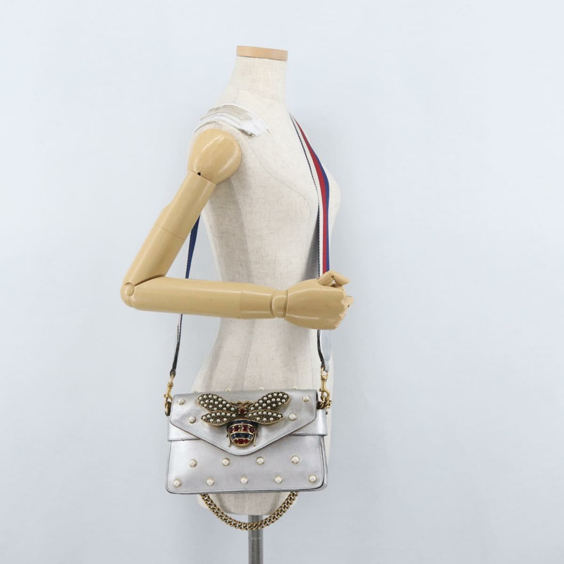 【日本直送】GUCCI 竹節鏈條 Broadway 單肩包 皮革 2way 銀色 453778 正品 ka2490V-26