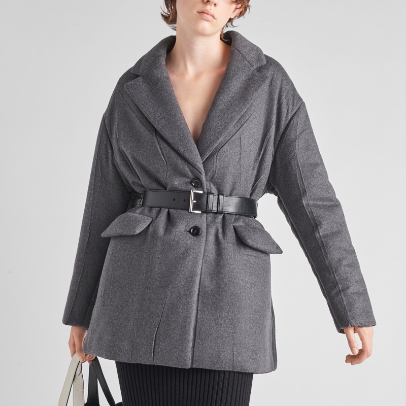 Prada 女士 單排扣系腰帶羊絨襯墊大衣IT-36 IT-38 IT-40碼-2