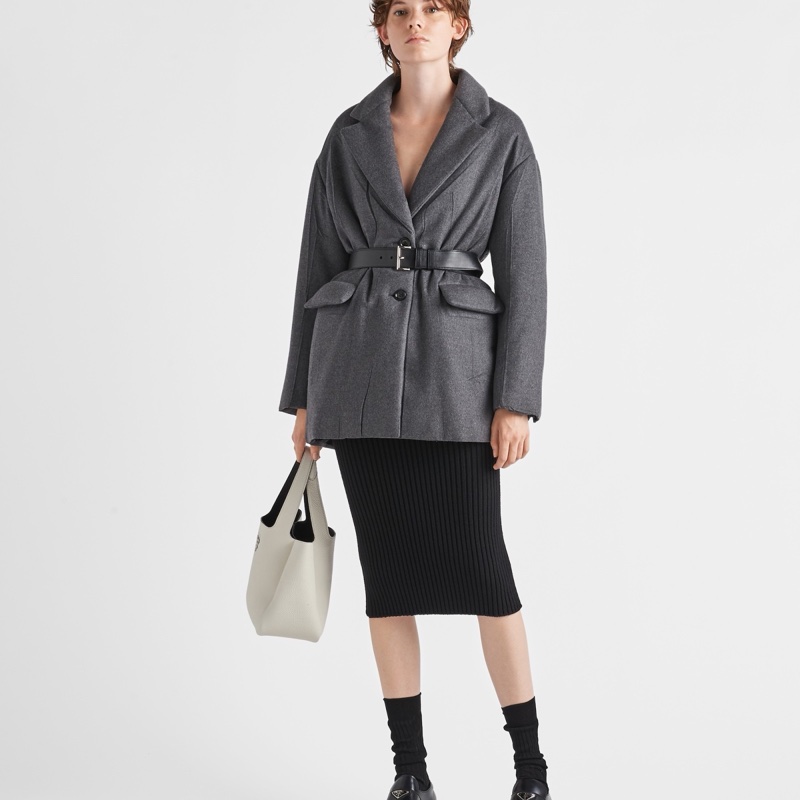 Prada 女士 單排扣系腰帶羊絨襯墊大衣IT-36 IT-38 IT-40碼-3