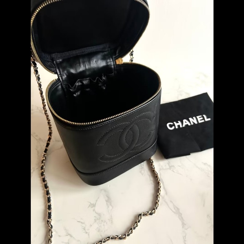 絕版古董包 Chanel黑色魚子醬化妝盒子包 斜背包 側背包 單肩包-5