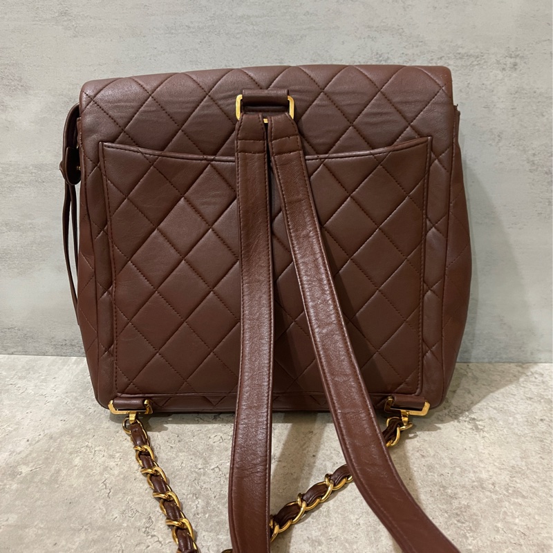 Chanel香奈兒中古啡金貝嫂雙肩包-8