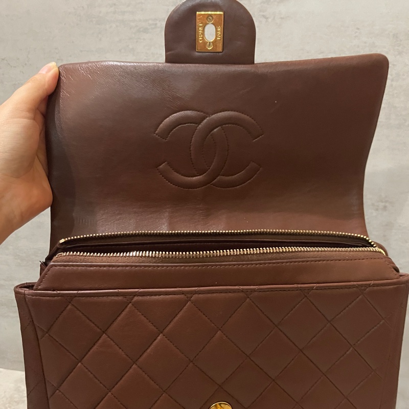 Chanel香奈兒中古啡金貝嫂雙肩包-15