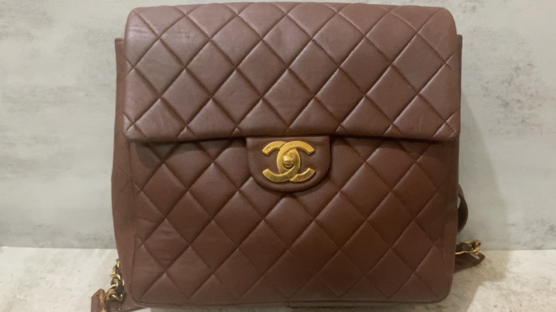 Chanel香奈兒中古啡金貝嫂雙肩包-18