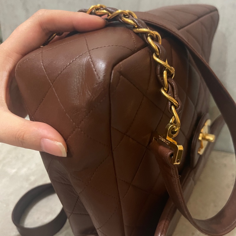 Chanel香奈兒中古啡金貝嫂雙肩包-21