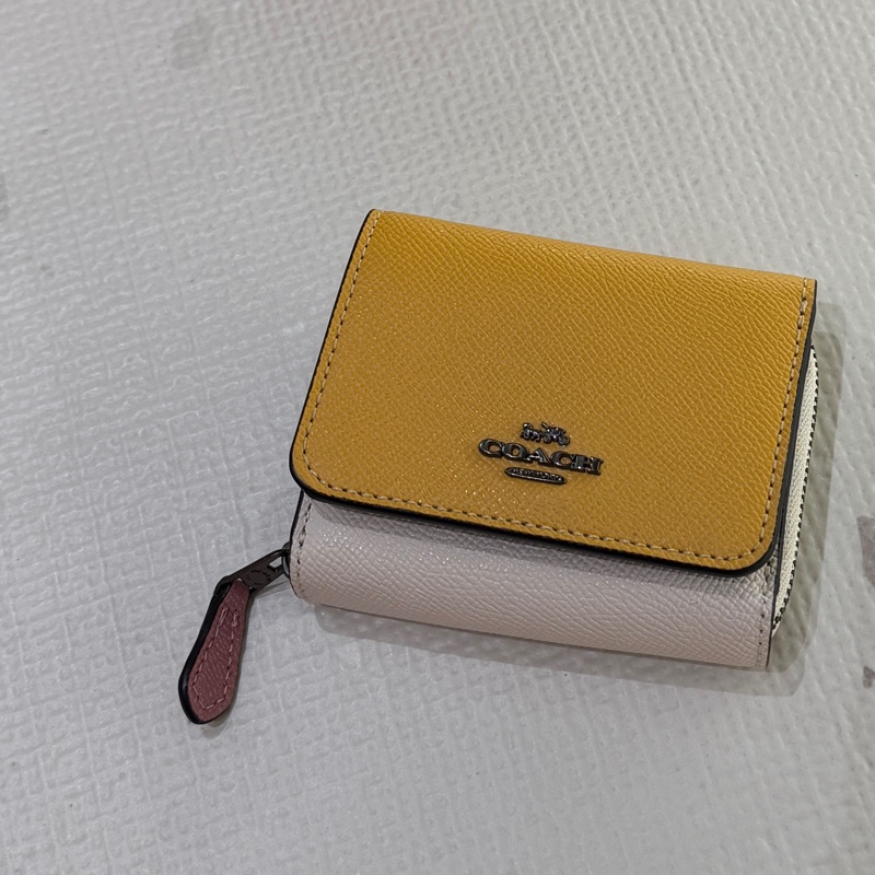 Coach短夾 撞色款(黃+白)-2