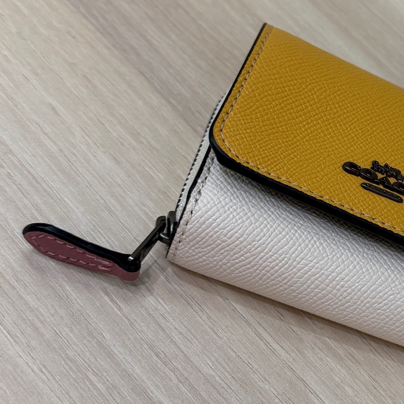 Coach短夾 撞色款(黃+白)-7