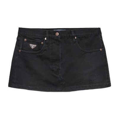 Prada 女士 徽標牛仔迷你裙IT-36 IT-38 IT-40 IT-44碼模特身高：180CM，穿著38碼。