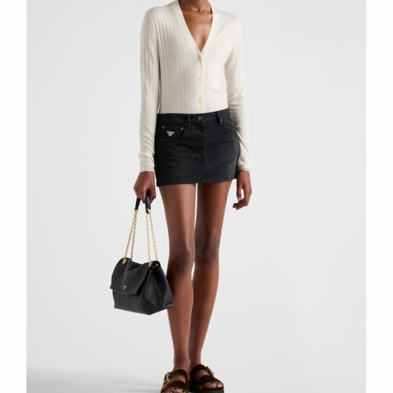 Prada 女士 徽標牛仔迷你裙IT-36 IT-38 IT-40 IT-44碼模特身高:180CM,穿著38碼。-1