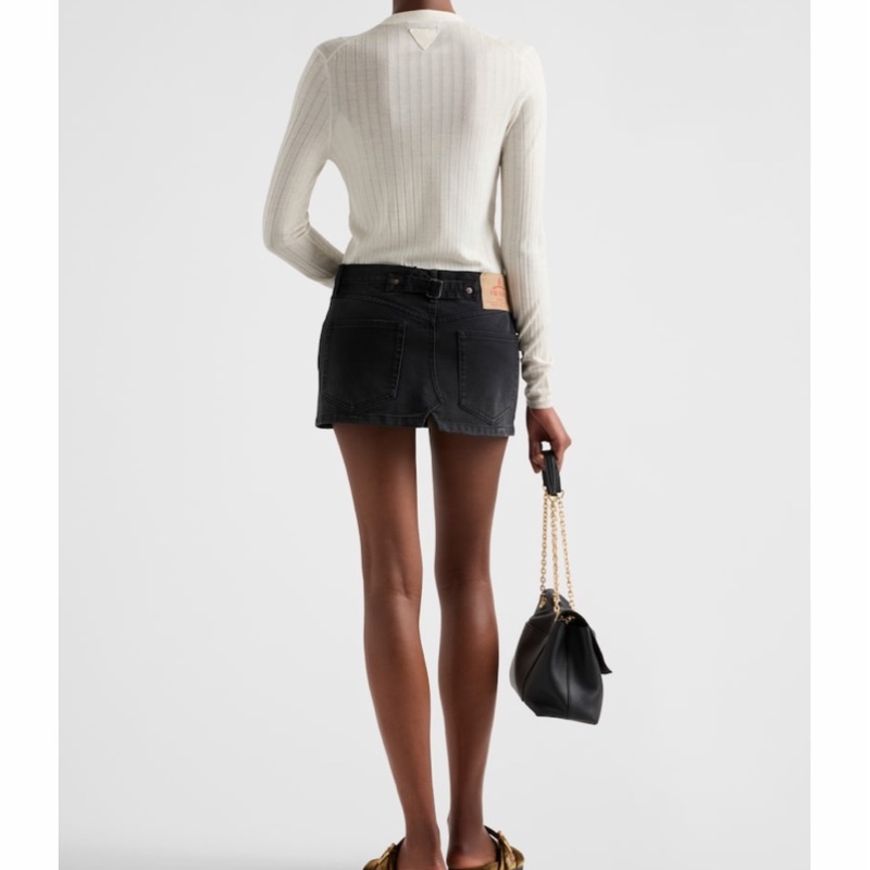 Prada 女士 徽標牛仔迷你裙IT-36 IT-38 IT-40 IT-44碼模特身高:180CM,穿著38碼。-3