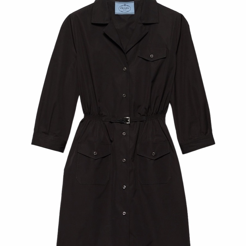 Prada 女士 徽標細節襯衫式連衣裙IT-38 IT-40碼模特身高178CM,穿著38碼-0