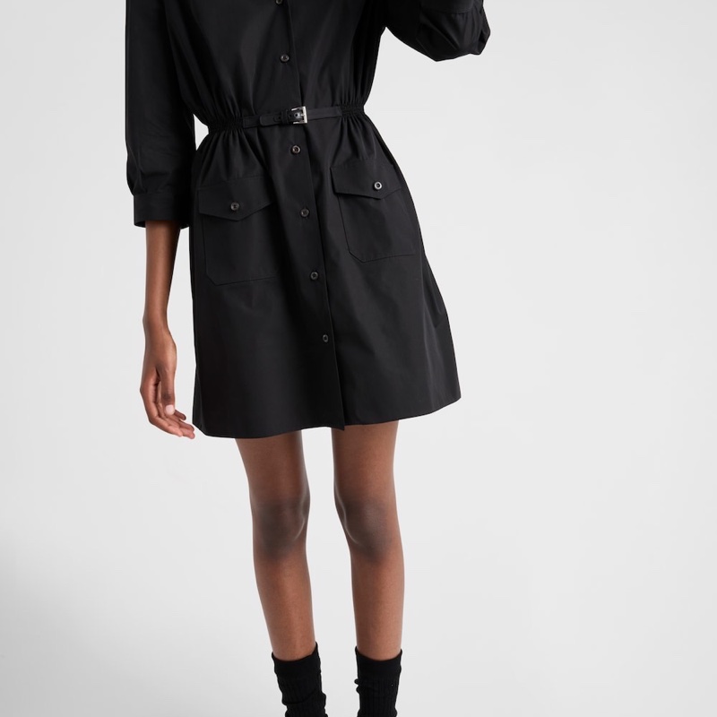 Prada 女士 徽標細節襯衫式連衣裙IT-38 IT-40碼模特身高178CM,穿著38碼-2