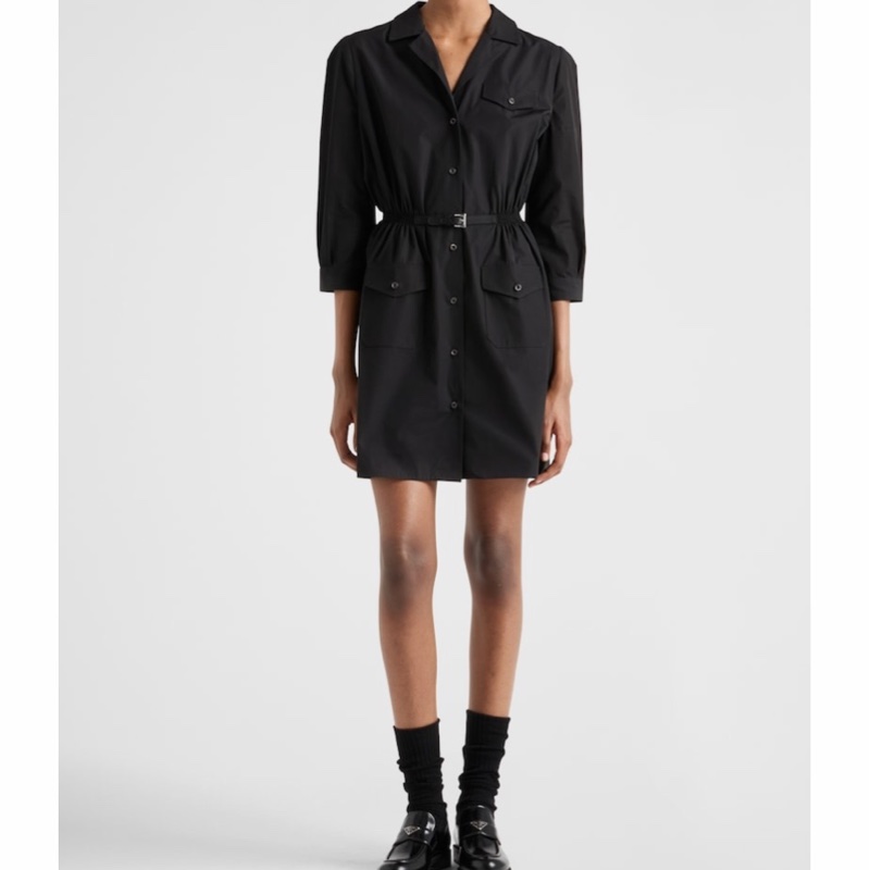 Prada 女士 徽標細節襯衫式連衣裙IT-38 IT-40碼模特身高178CM,穿著38碼-4