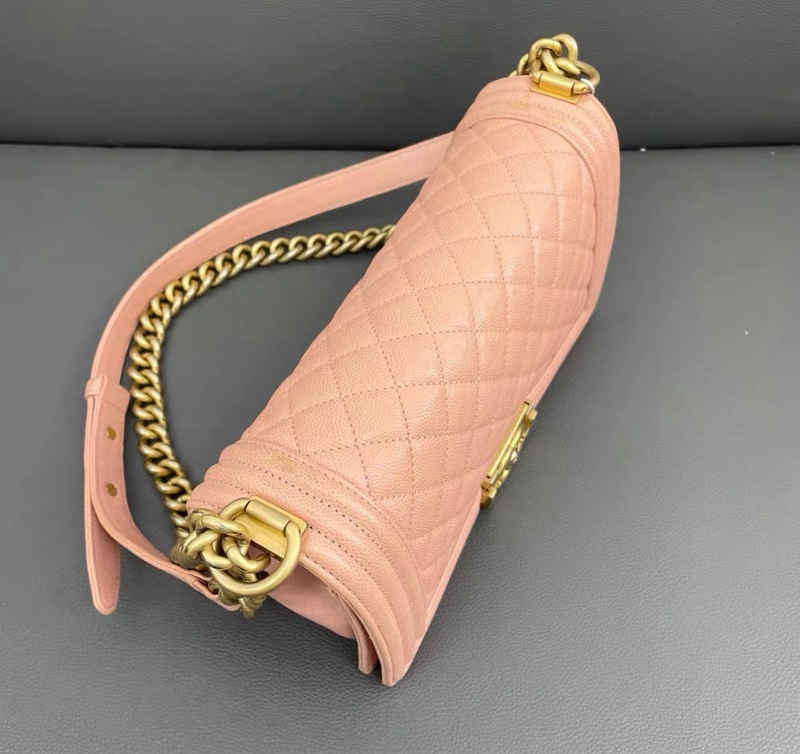 【97新 ✨ 全網最低價！】絕版難求 Chanel香奈兒 leboy 中號 櫻花粉色牛皮 金扣 單肩包 鏈條斜挎包 （下單前先詢問庫存❗️）-5