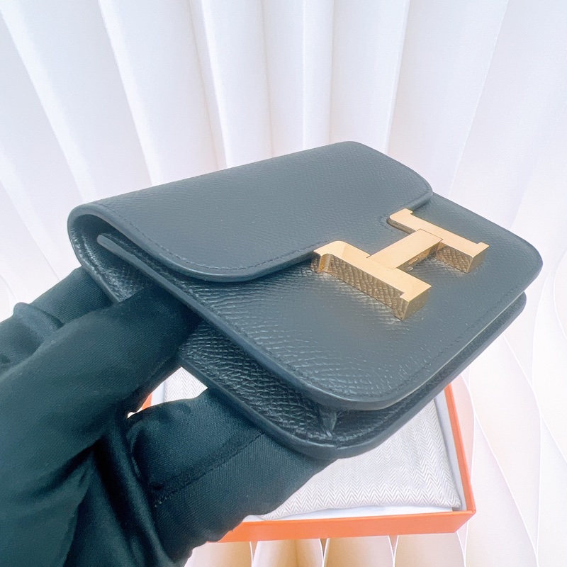 Hermes constance slim 黑金 康康短夾 W刻-3