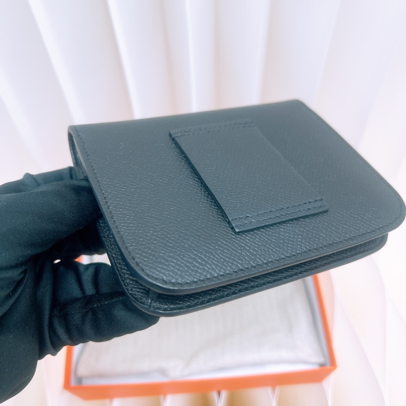Hermes constance slim 黑金 康康短夾 W刻-7