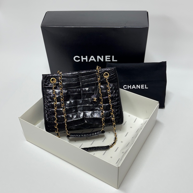 【真鱷魚皮🎁】 Chanel 香奈兒 鱷魚皮 黑金托特包 專櫃60幾萬!-1