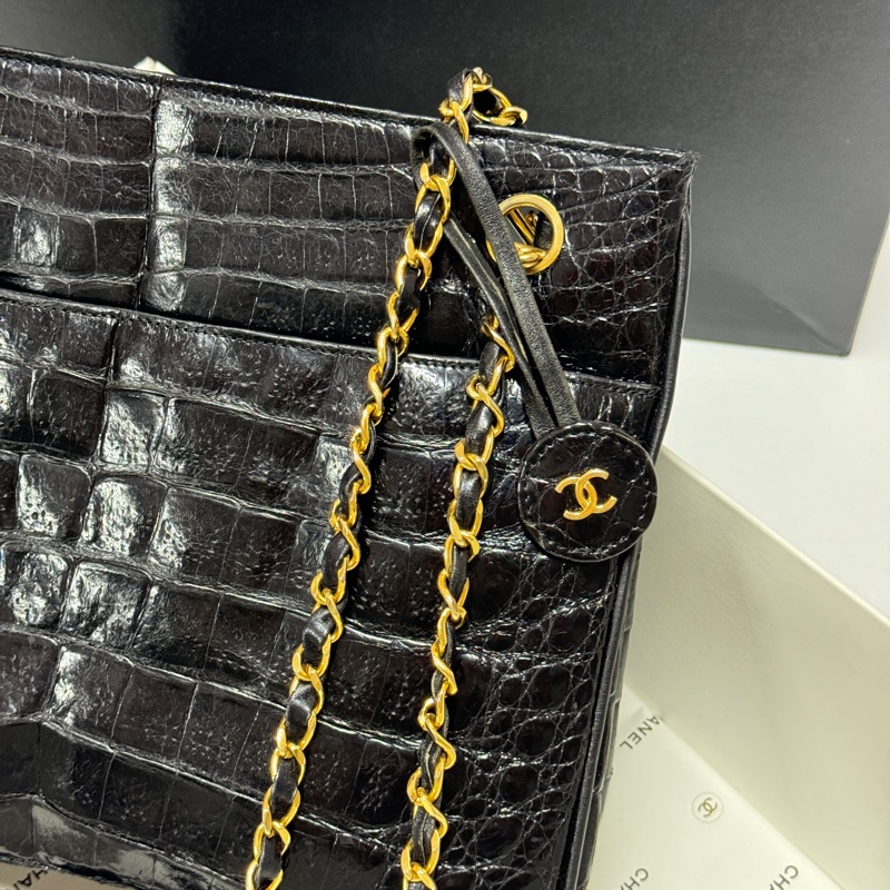 【真鱷魚皮🎁】 Chanel 香奈兒 鱷魚皮 黑金托特包 專櫃60幾萬!-9
