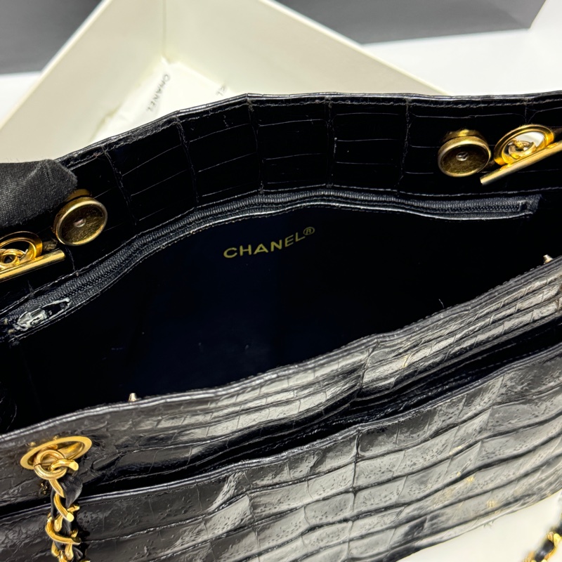 【真鱷魚皮🎁】 Chanel 香奈兒 鱷魚皮 黑金托特包 專櫃60幾萬!-11