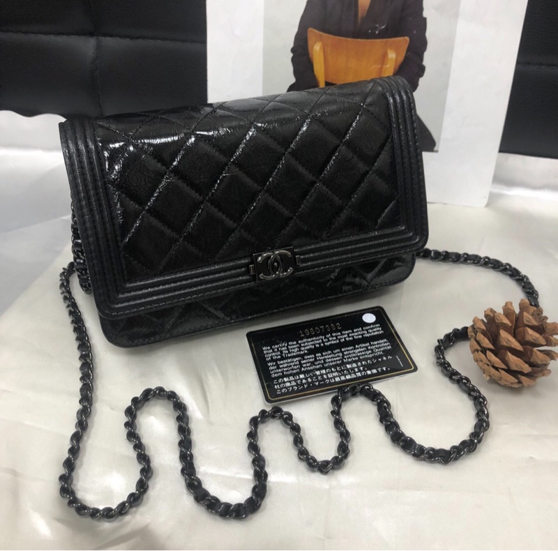 【絕版中古💖型格有個性】Chanel 黑色油蠟皮Leboy Woc鏈條包-0