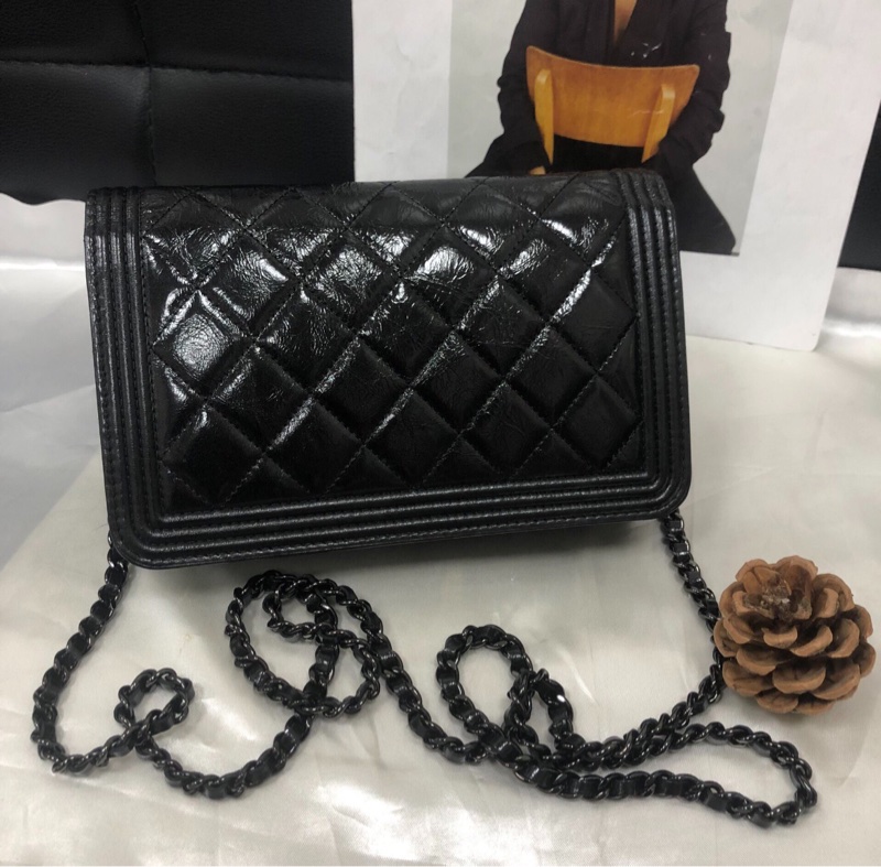 【絕版中古💖型格有個性】Chanel 黑色油蠟皮Leboy Woc鏈條包-1