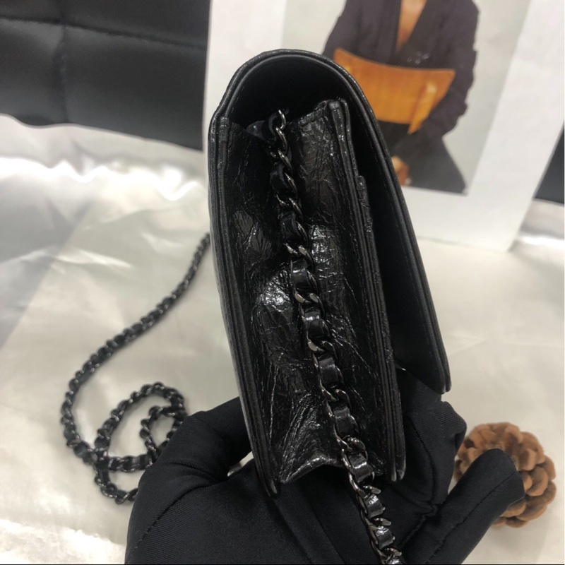 【絕版中古💖型格有個性】Chanel 黑色油蠟皮Leboy Woc鏈條包-2