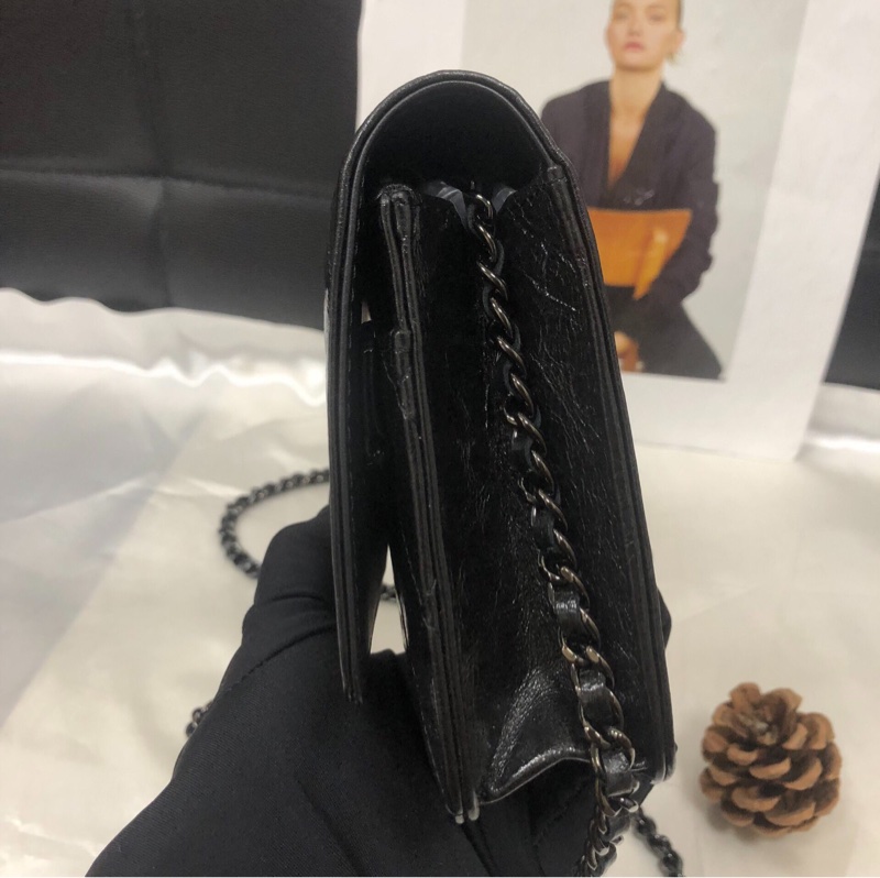 【絕版中古💖型格有個性】Chanel 黑色油蠟皮Leboy Woc鏈條包-3