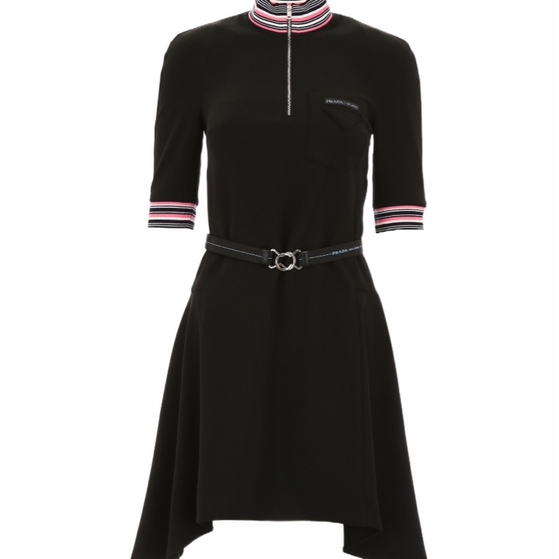 Prada 女士 拉鍊短袖高領運動連衣裙IT-36 IT-38碼-0