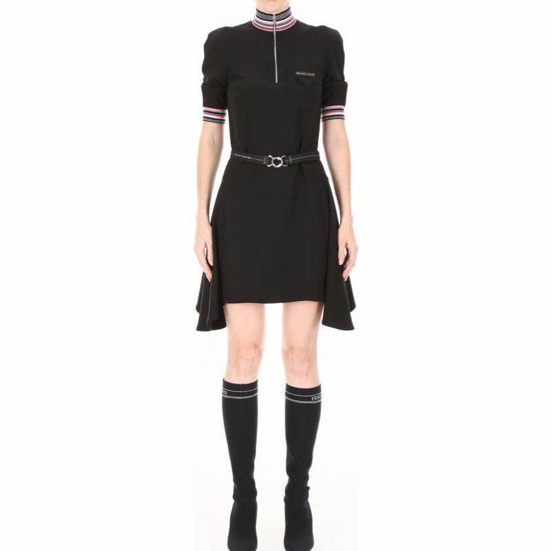 Prada 女士 拉鍊短袖高領運動連衣裙IT-36 IT-38碼-1