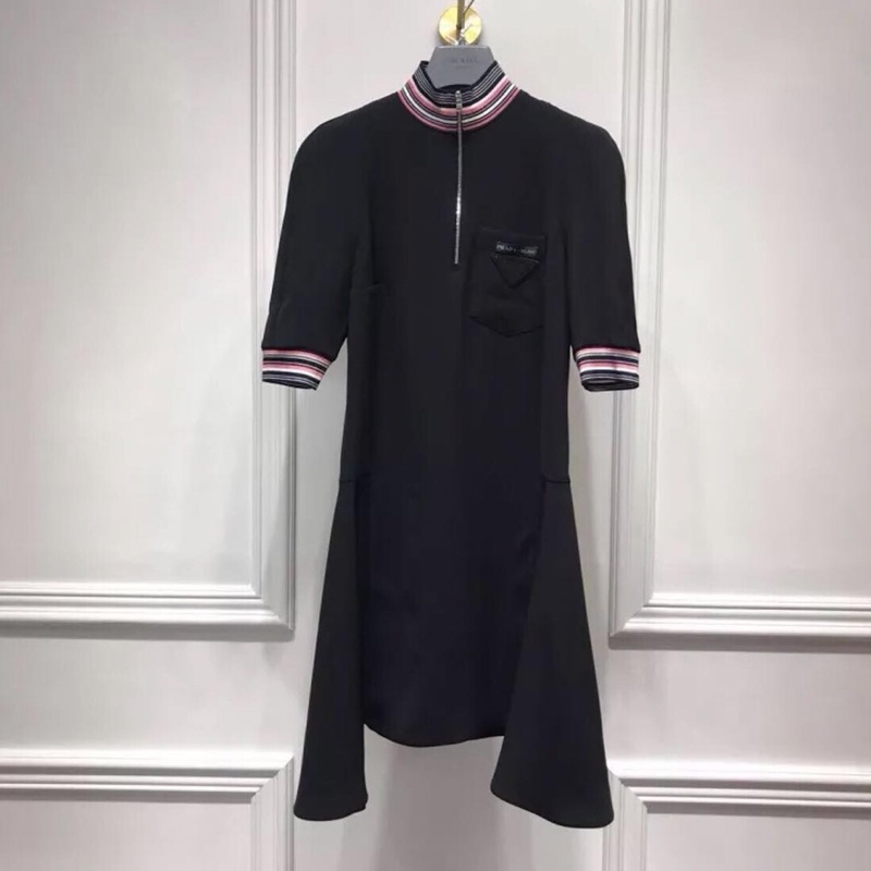 Prada 女士 拉鍊短袖高領運動連衣裙IT-36 IT-38碼-4