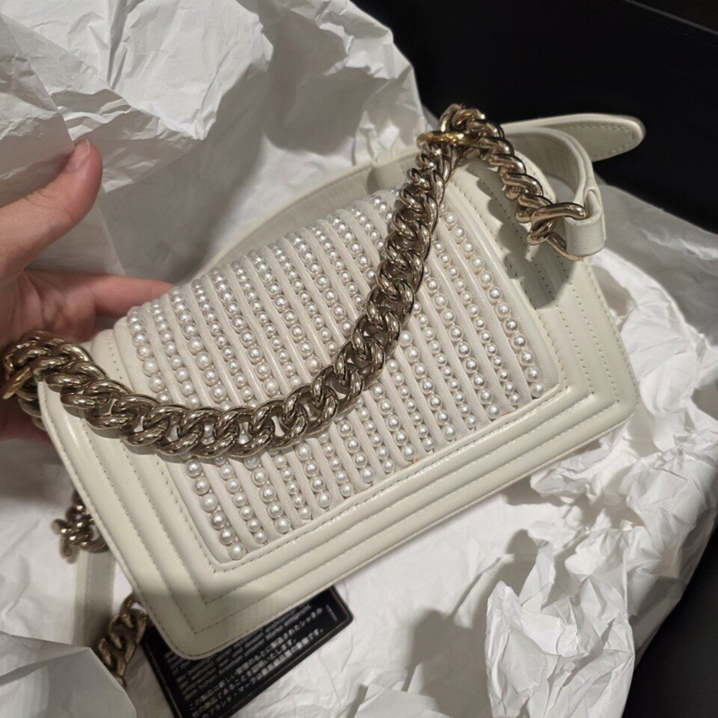 【夢境收藏級🤍童話革命✨大全套】Chanel 白雪珍珠Leboy 小號鏈條包|單肩包|斜背包-4
