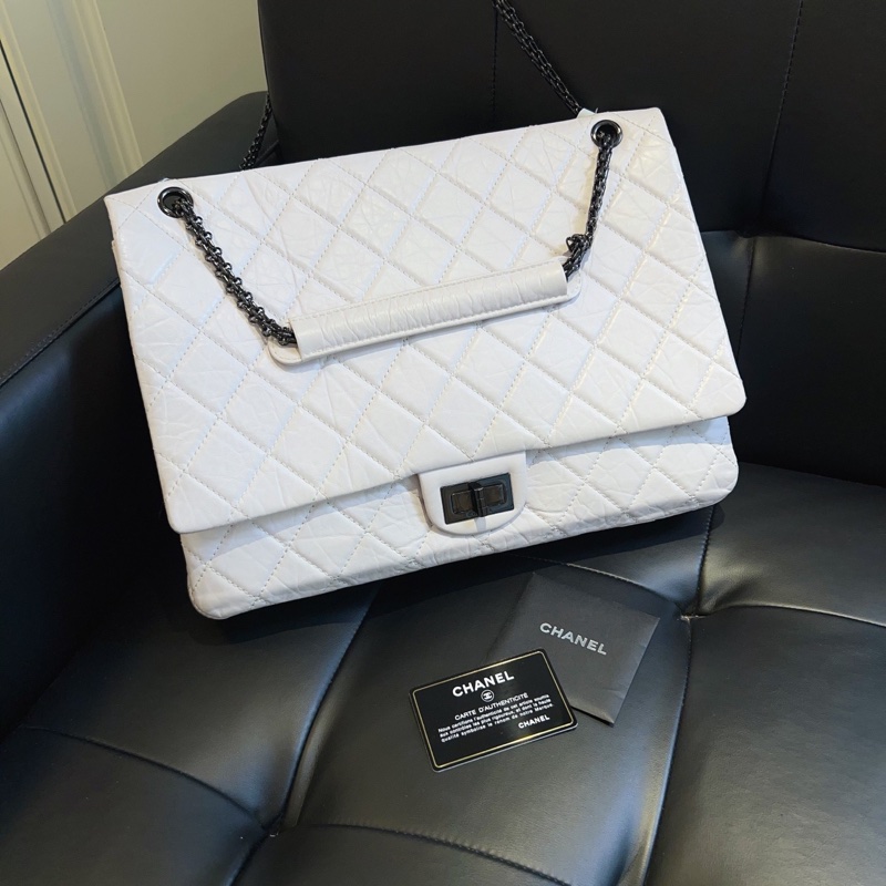 ✨Chanel 2.55白色牛皮 so black 金屬 Maxi大號🤍-1