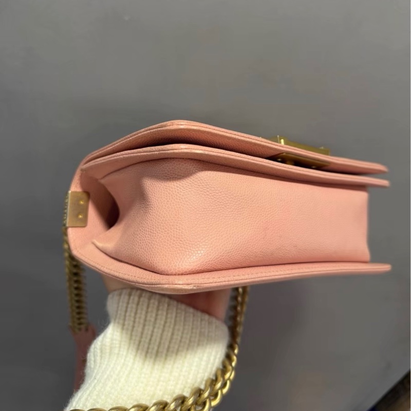 【97新 ✨ 全網最低價!】絕版款 Chanel香奈兒leboy小號 櫻花粉色荔枝紋牛皮 復古做舊五金扣 25開有卡(下單前先詢問庫存❗️)-7