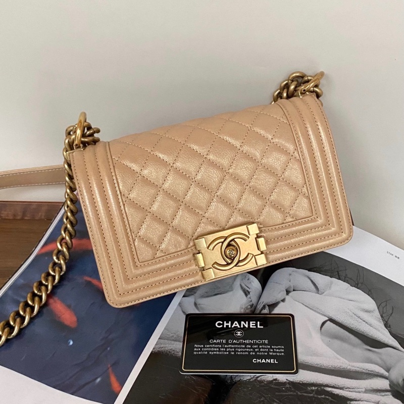 【97新 ✨ 全網最低價！】絕版 chanel香奈兒 香檳金 金扣 leboy 小號 牛皮 斜挎包 鏈條包（下單前先詢問庫存❗️）-0
