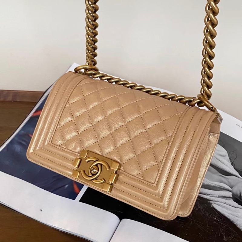 【97新 ✨ 全網最低價！】絕版 chanel香奈兒 香檳金 金扣 leboy 小號 牛皮 斜挎包 鏈條包（下單前先詢問庫存❗️）-4