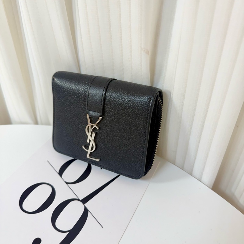 ✔️ Saint Laurent YSL 聖羅蘭 荔枝紋牛皮拉鍊短夾-0