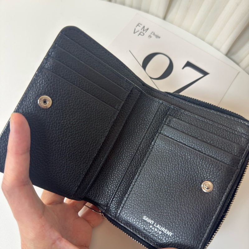 ✔️ Saint Laurent YSL 聖羅蘭 荔枝紋牛皮拉鍊短夾-4