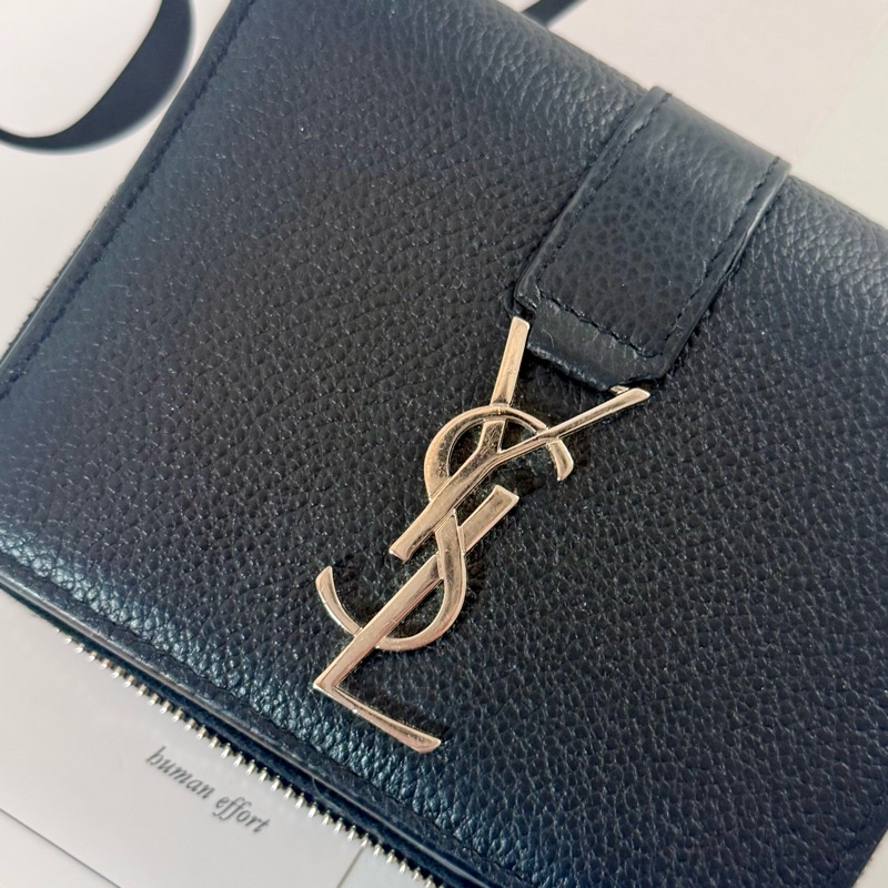 ✔️ Saint Laurent YSL 聖羅蘭 荔枝紋牛皮拉鍊短夾-29