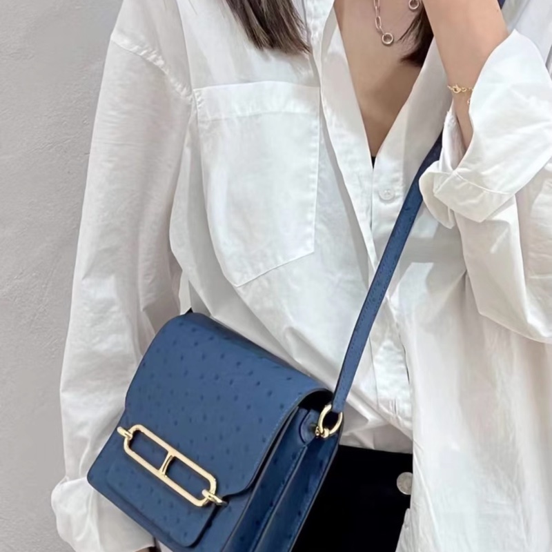 爱马仕 hermes mini roulis19 蓝色 银扣有盒子,C刻-2