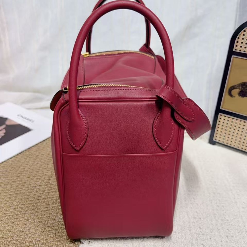 🌈Hermes❤️Lindy 30❤️紅色內拼燈色銀扣🌟99新🌟Swift皮🌟愛馬仕🌟-3