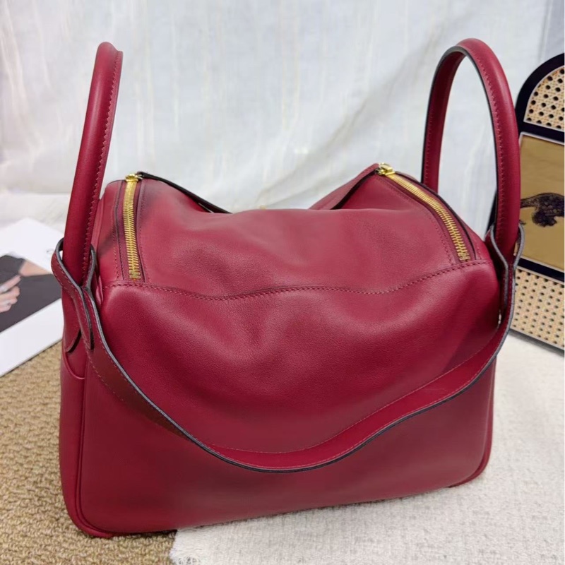 🌈Hermes❤️Lindy 30❤️紅色內拼燈色銀扣🌟99新🌟Swift皮🌟愛馬仕🌟-9