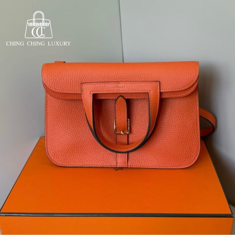 🌈Hermes🧡Halzan 25🧡9J橙色銀扣🌟全新閑置🌟全套有單🌈愛馬仕🌟-0
