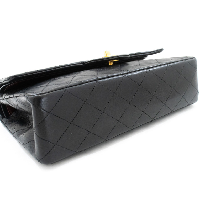 【日本直送】香奈兒經典雙蓋10吋鏈條單肩背包,黑色羊皮-3