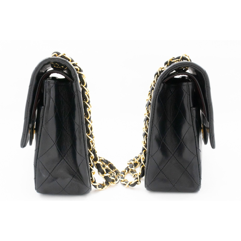 【日本直送】香奈兒經典雙蓋10吋鏈條單肩背包,黑色羊皮-4