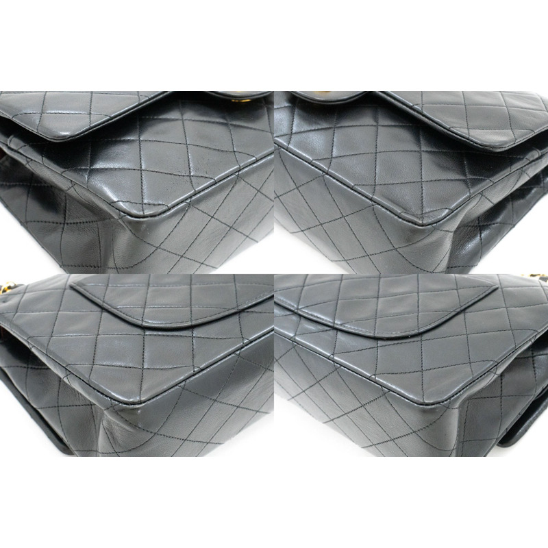 【日本直送】香奈兒經典雙蓋10吋鏈條單肩背包,黑色羊皮-5